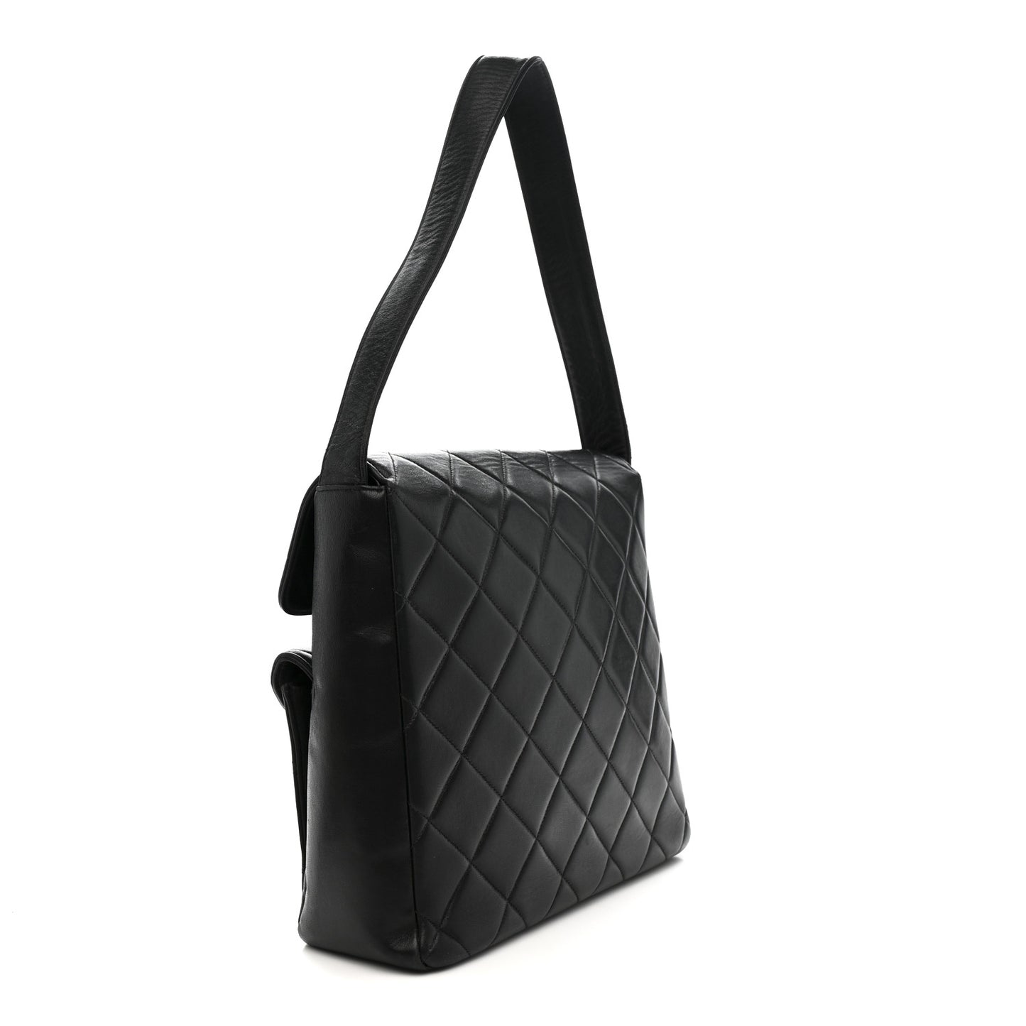 Lambskin Quilted Double Pocket Shoulder Bag Black