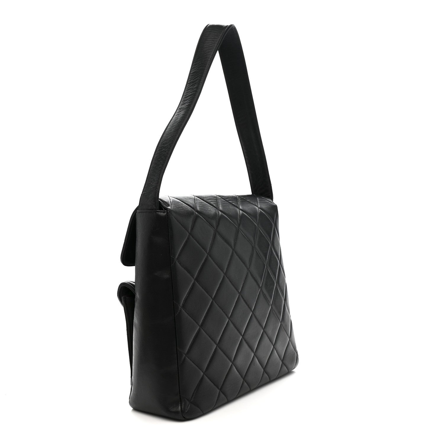 Chanel Lambskin Quilted Double Pocket Shoulder Bag Black 3 of 13