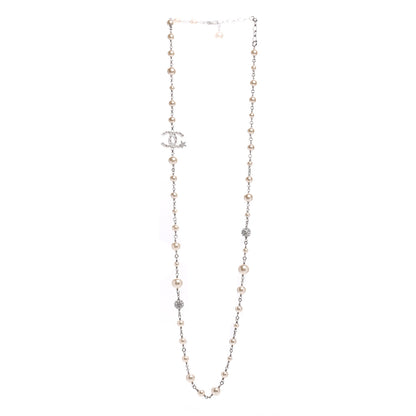 Chanel Pearl Crystal CC Starfall Necklace Silver 3 of 5