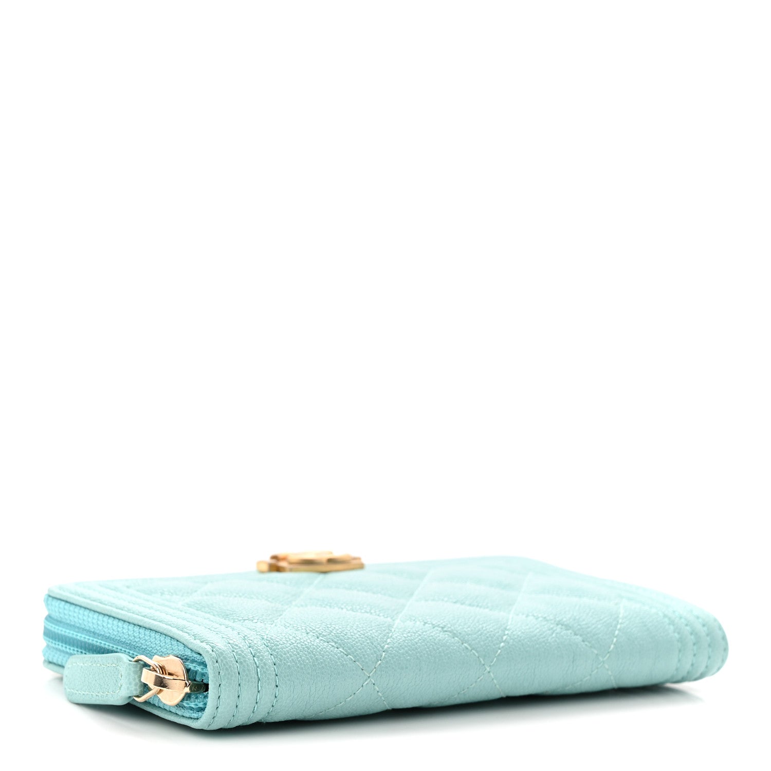 Chanel Caviar Quilted Small Boy Zip Around Wallet Light Blue 4 of 9