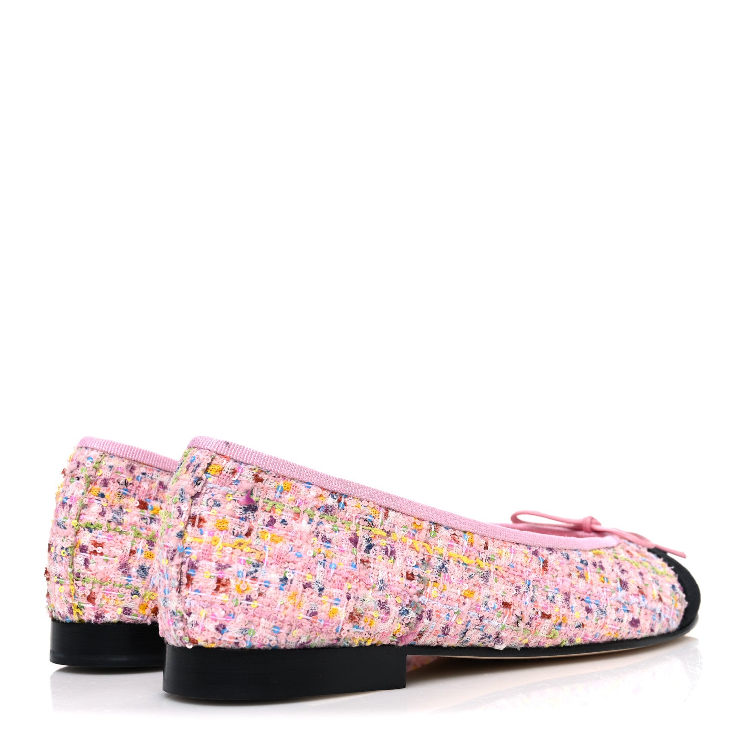 Chanel Tweed Sequin Grosgrain Cap Toe Ballet Flats 37.5 Light Pink Multicolor Black 5 of 11