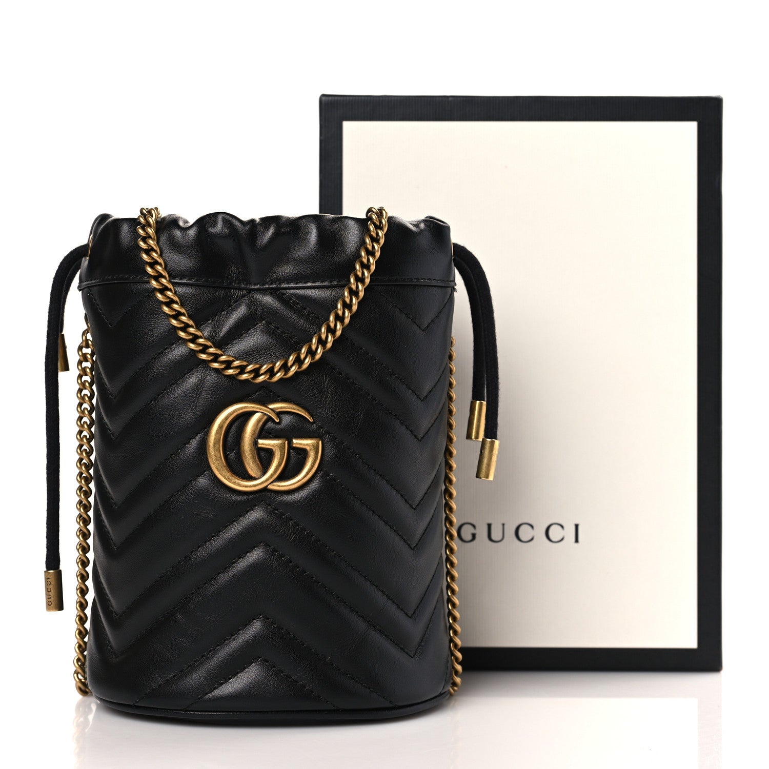 Gucci Calfskin Matelasse Mini GG Marmont 2.0 Bucket Bag Black 9 of 9