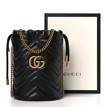 Gucci Calfskin Matelasse Mini GG Marmont 2.0 Bucket Bag Black 9 of 9