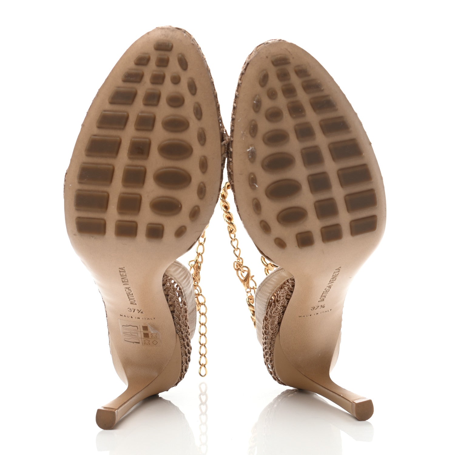 Bottega Veneta Mesh Nappa Chunky Chain Sandals 37.5 Beige Pony 5 of 7