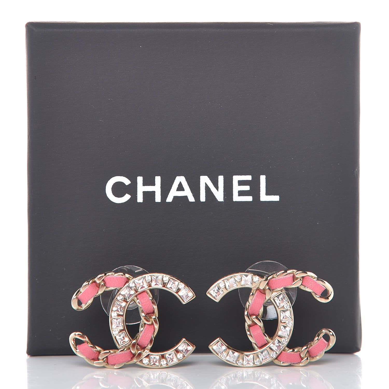 Chanel Crystal Baguette Lambskin Large CC Earrings Gold Pink 6 of 6