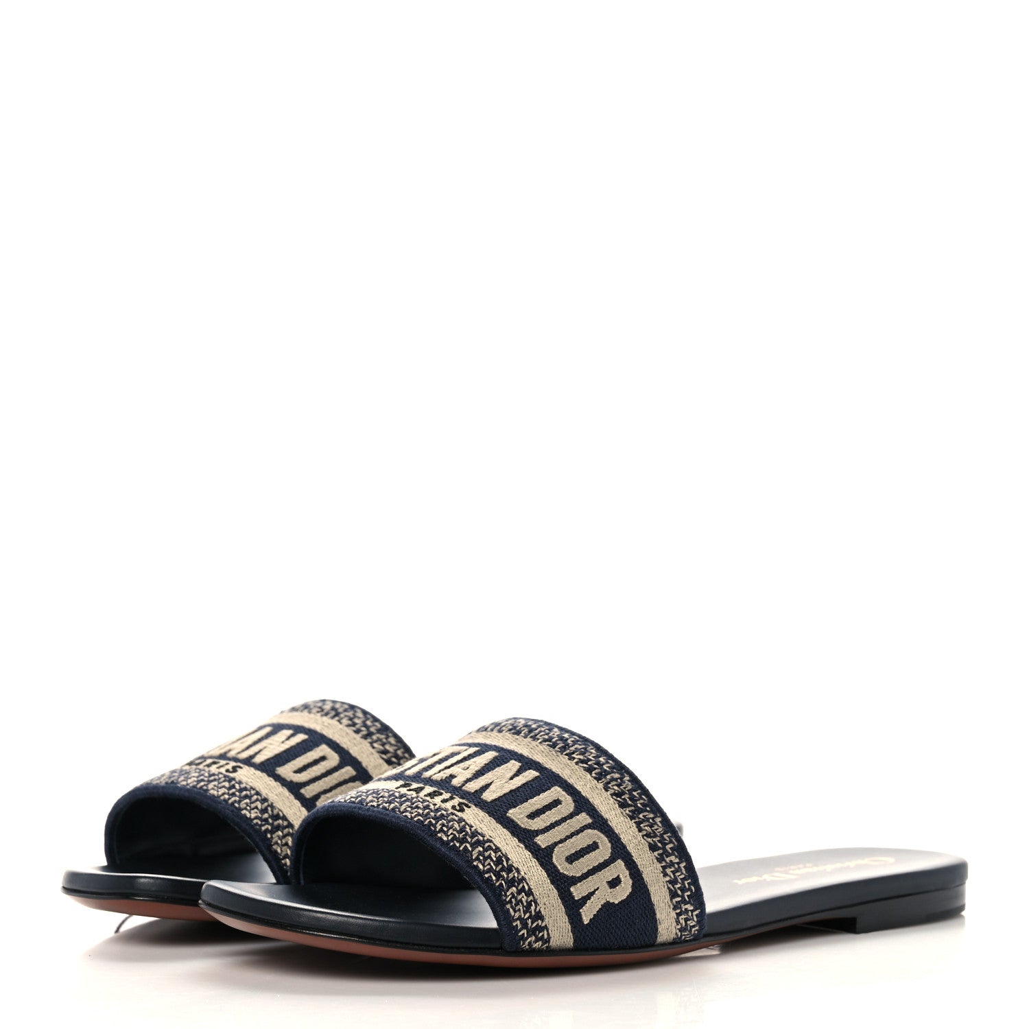 Christian Dior Canvas Embroidered Dway Mules Slide Sandals 37.5 Deep Blue 3 of 9