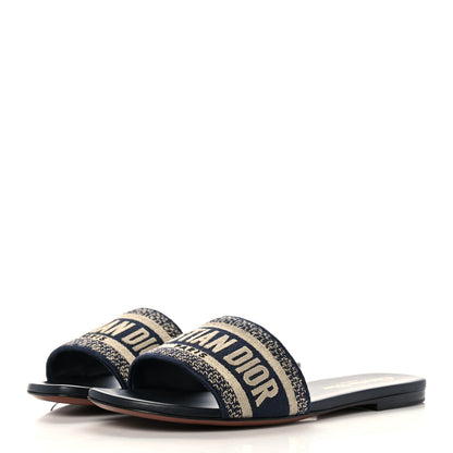 Christian Dior Canvas Embroidered Dway Mules Slide Sandals 37.5 Deep Blue 3 of 9