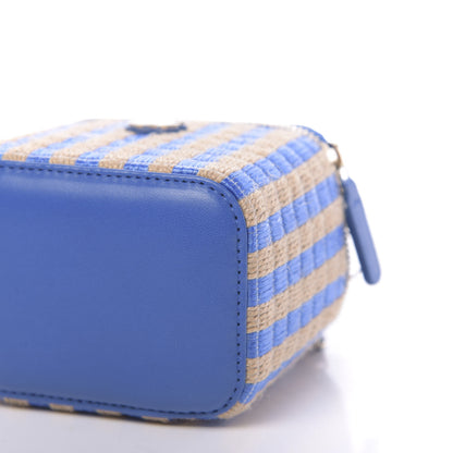 Chanel Raffia Jute Striped Mini Vanity Case With Chain Blue Beige 9 of 11