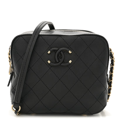 Chanel Calfskin Stitched Covered CC Camera Case Bag Black 1 of 12