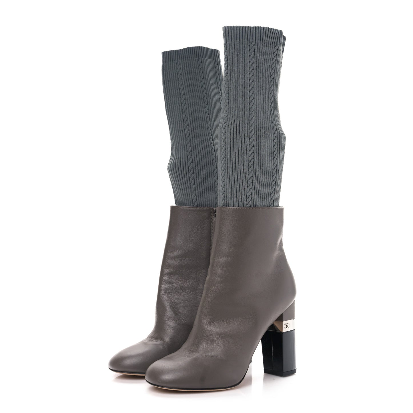 Kangaroo Knit CC Short Booties 38.5 Grey Black