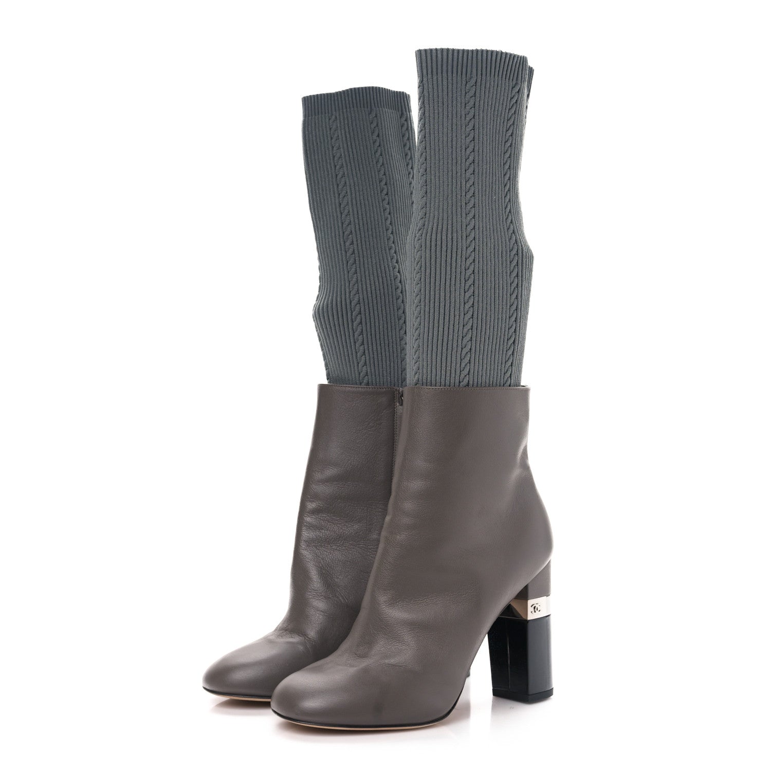 Chanel Kangaroo Knit CC Short Booties 38.5 Grey Black 3 of 7