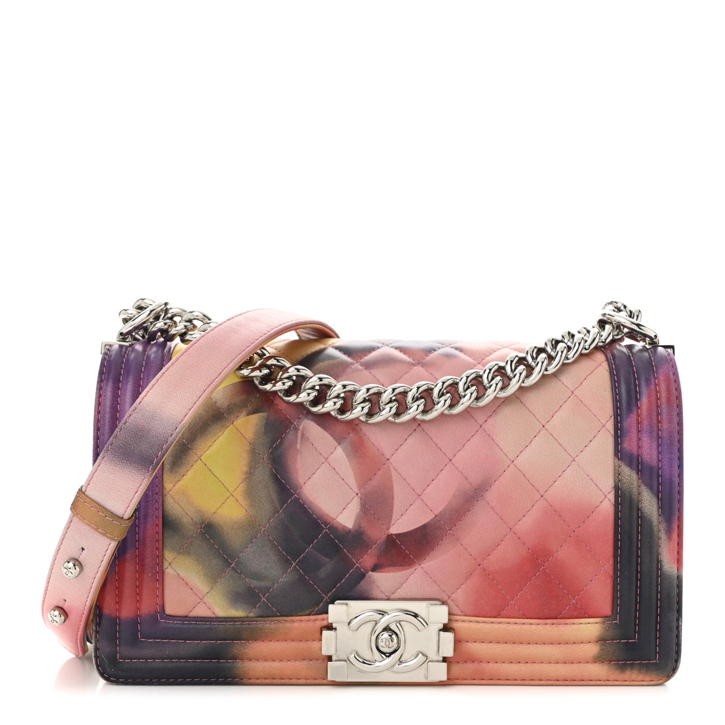 Printed Lambskin Quilted Medium Flower Power Boy Flap