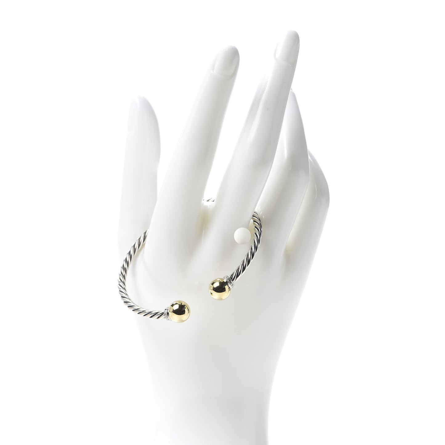 Sterling Silver 18K Yellow Gold Diamond 9mm Solari Bead Bracelet