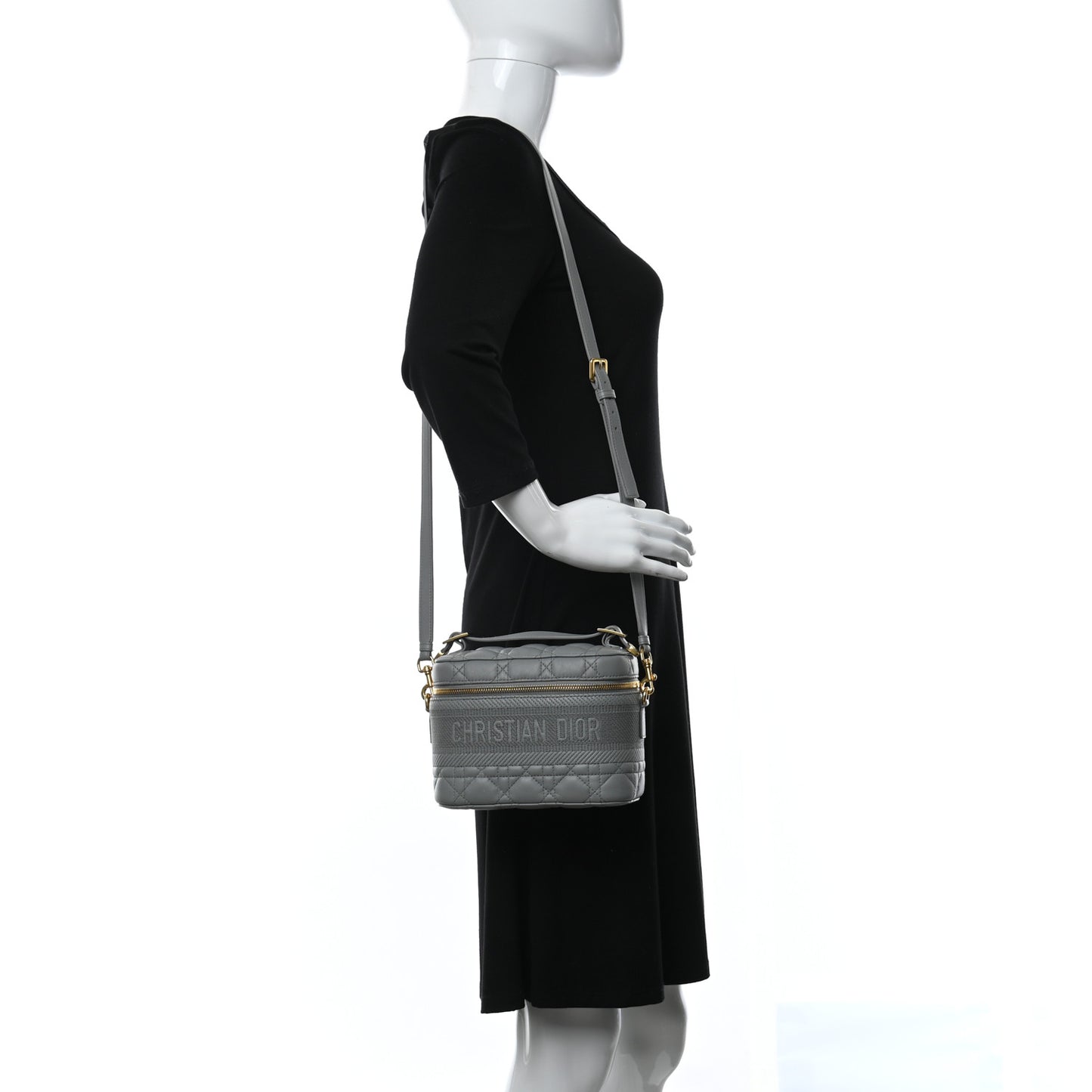 Lambskin Cannage Small Diortravel Vanity Case Grey