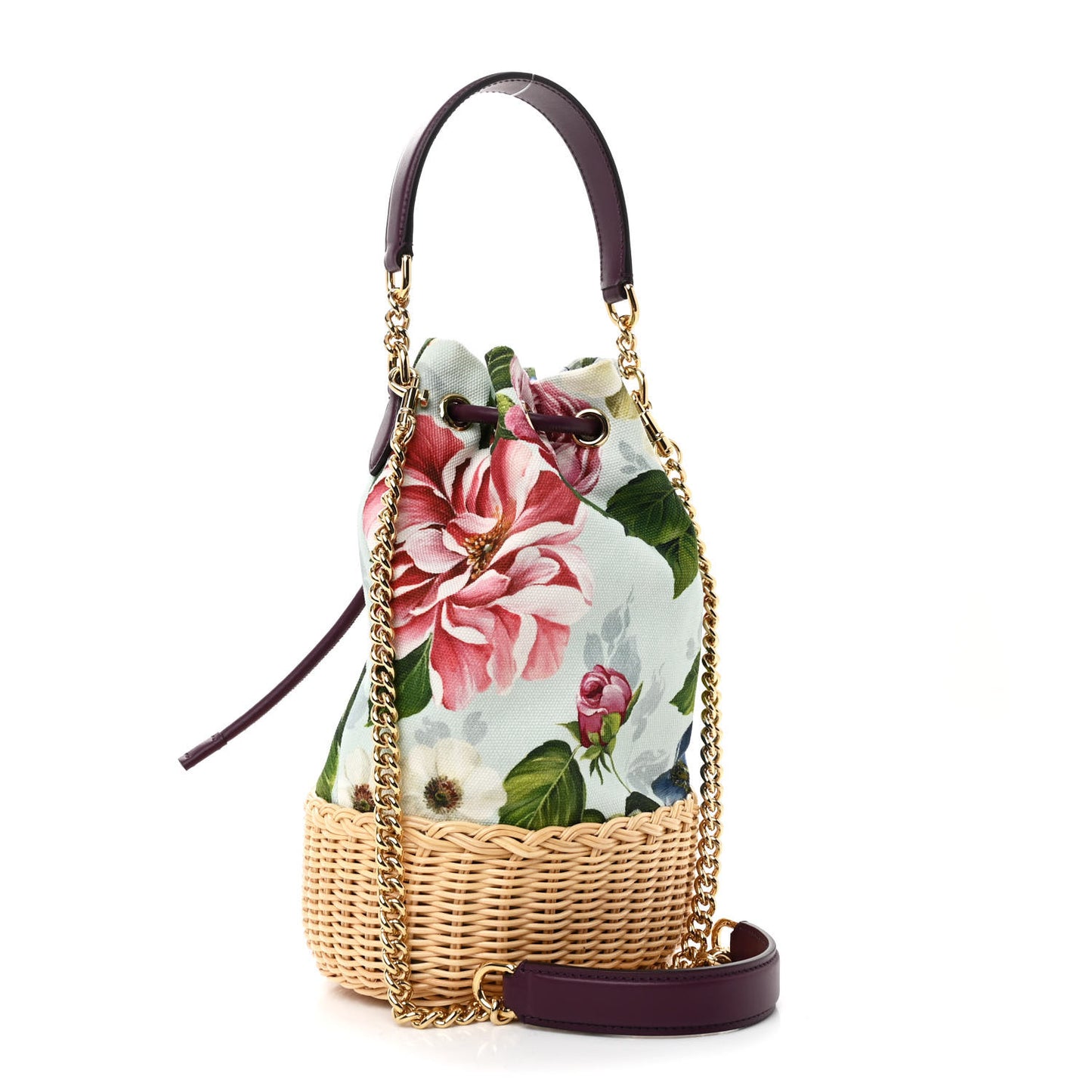 Wicker Canvas Floral Print Millennials Bucket Bag Multicolor