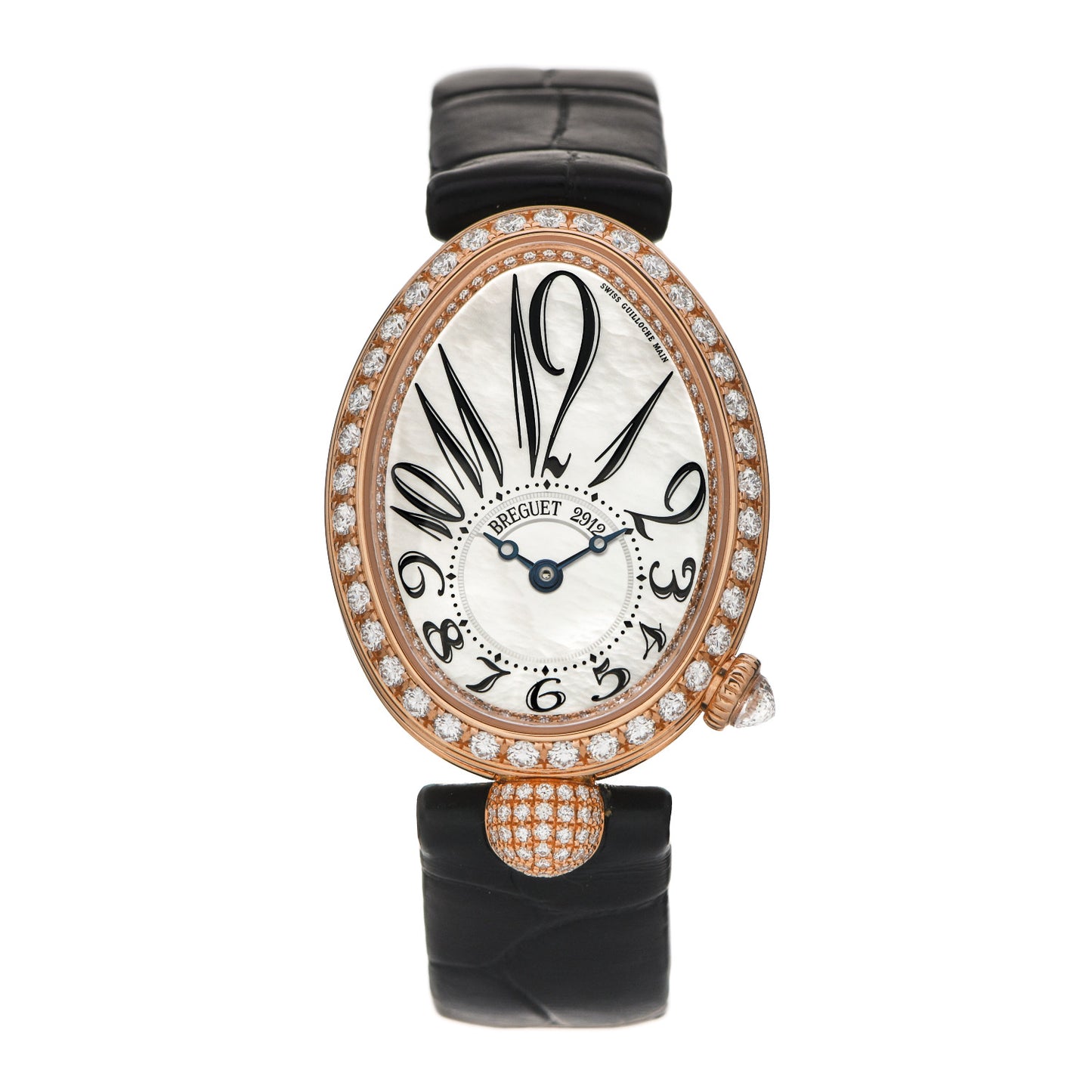 18K Rose Gold Alligator Diamond Bezel Mother of Pearl 25mm Reine de Naples Automatic Watch 8928BB/5P/944