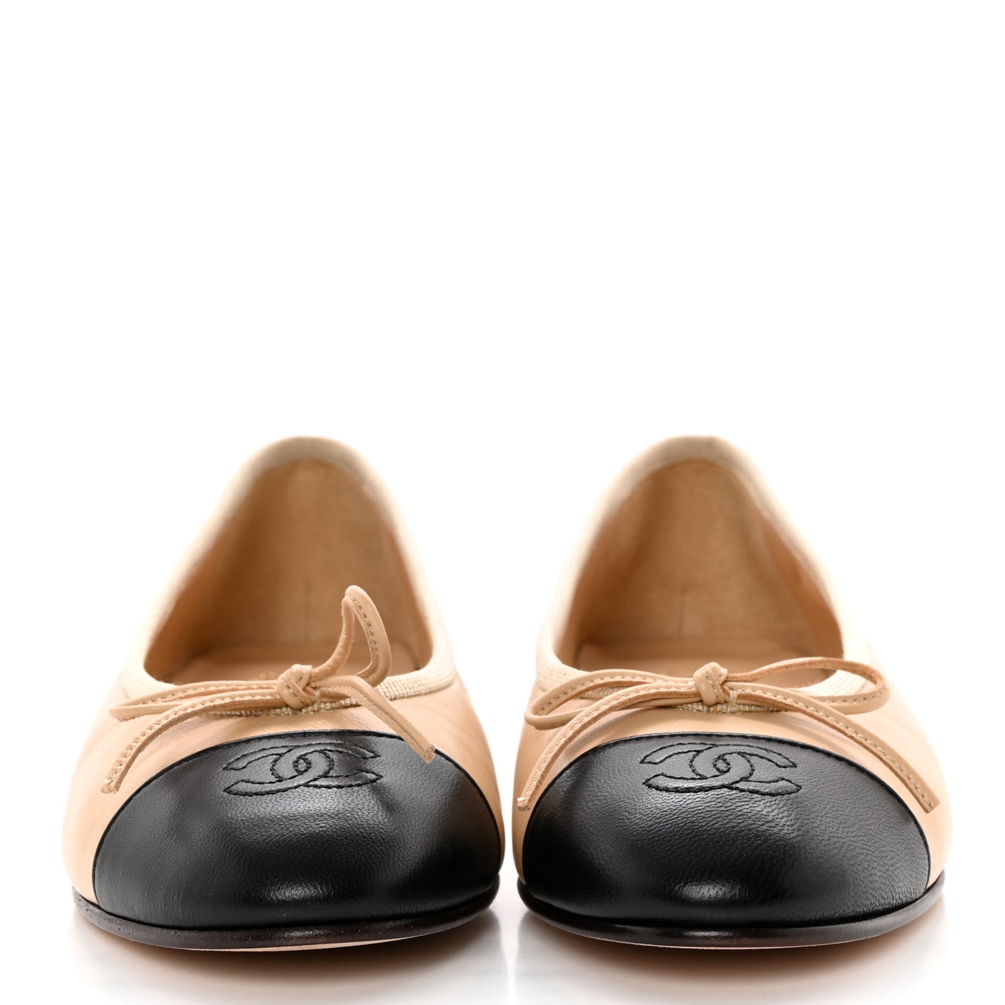 Lambskin Cap Toe Ballerina Flats 38 Beige Black