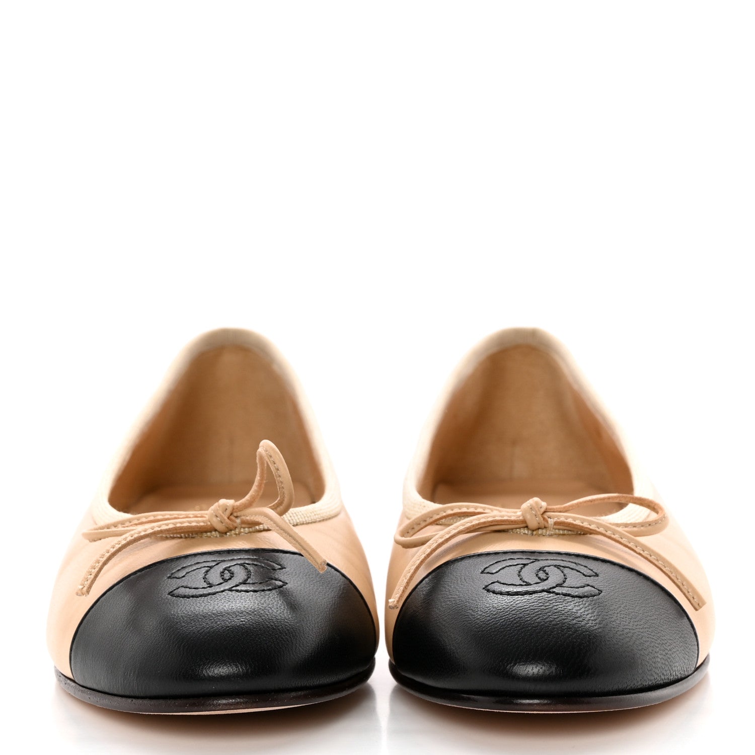 Chanel Lambskin Cap Toe Ballerina Flats 38 Beige Black 2 of 11