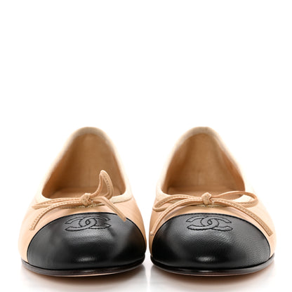 Chanel Lambskin Cap Toe Ballerina Flats 38 Beige Black 2 of 11