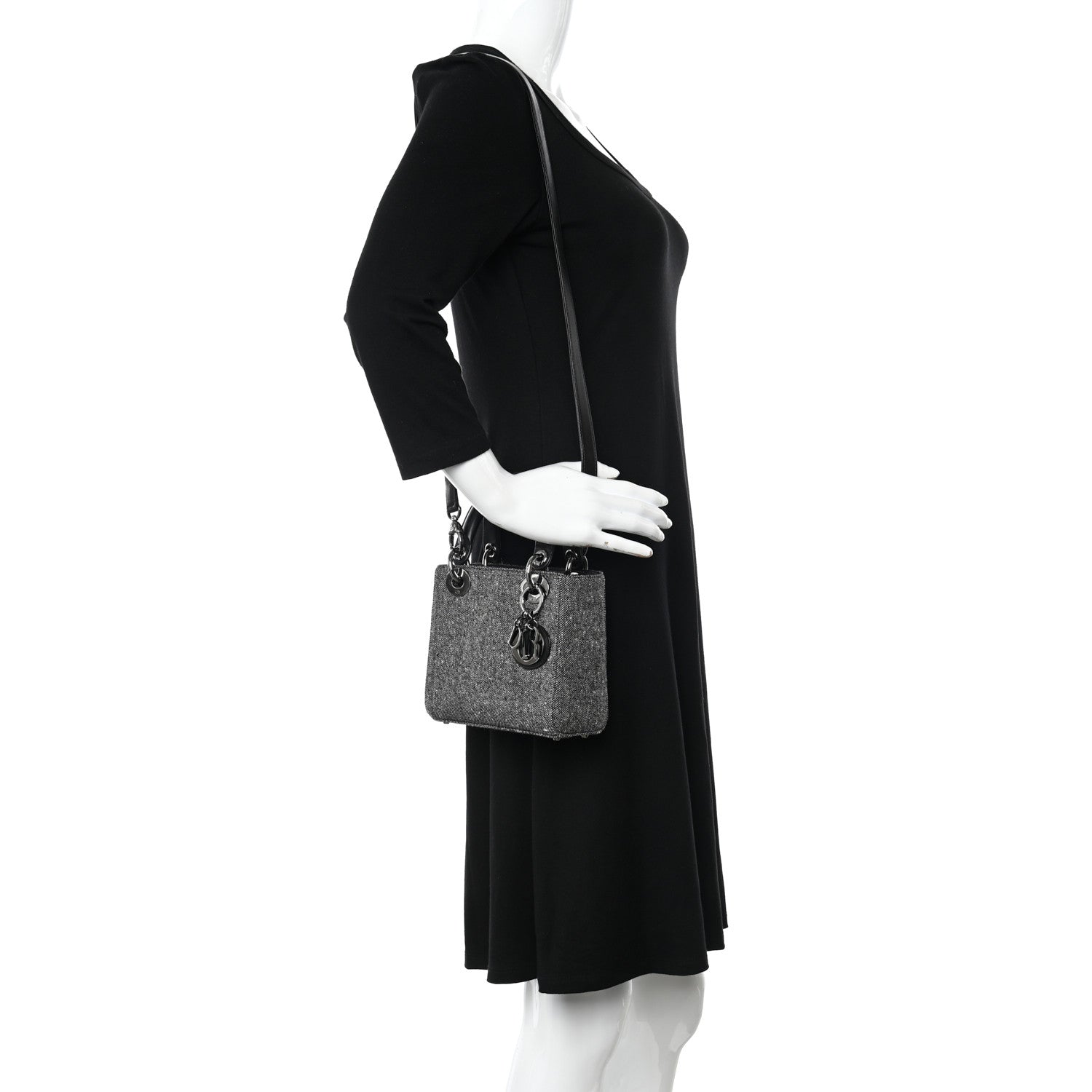 Christian Dior Tweed Mini Lady Dior Black 2 of 15