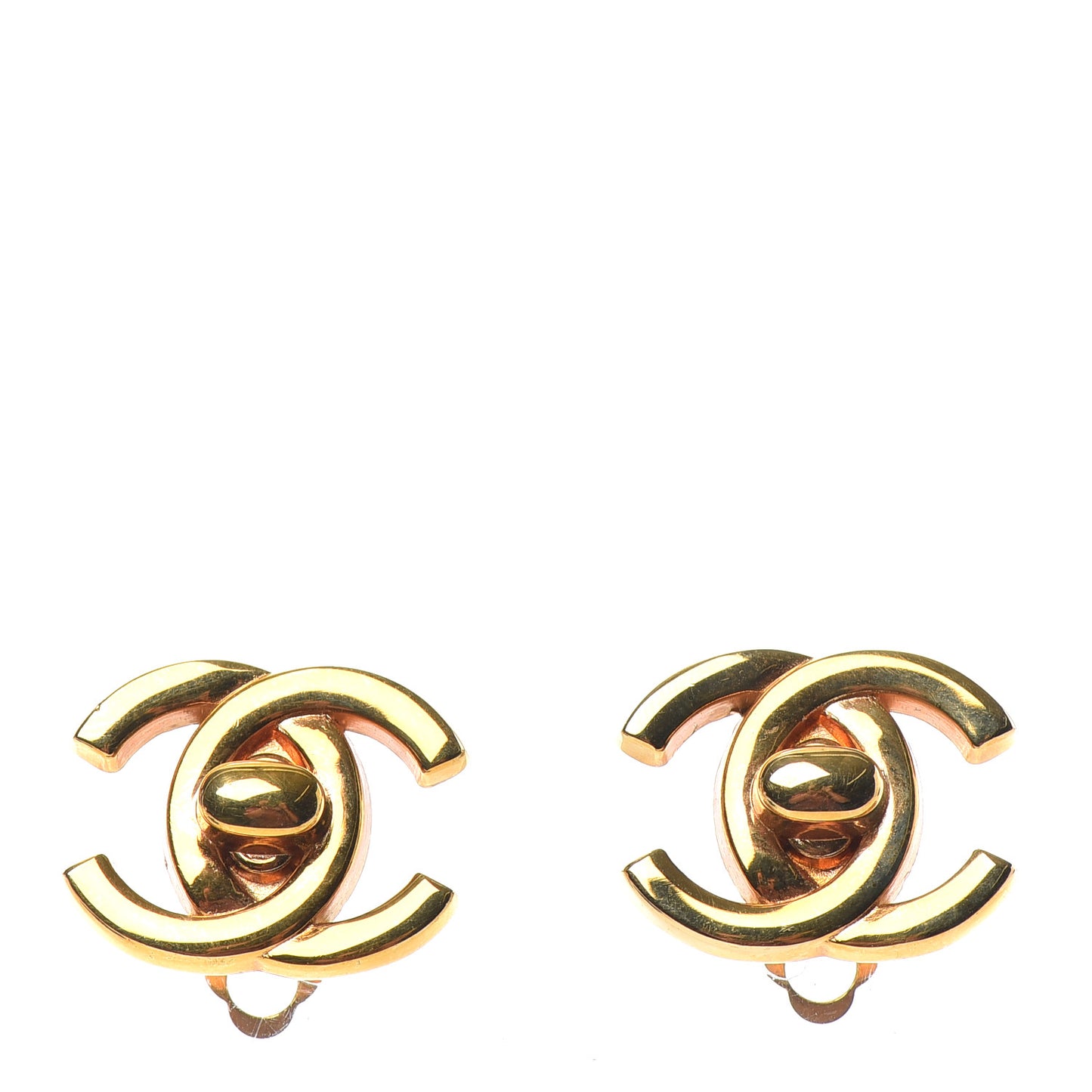Metal CC Turnlock Clip On Earrings Gold