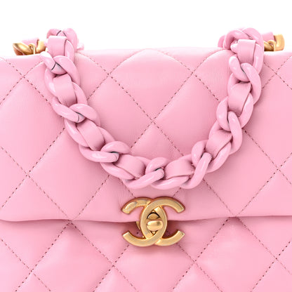 Chanel Lambskin Quilted Mini Lacquered Chain Flap Pink 7 of 10