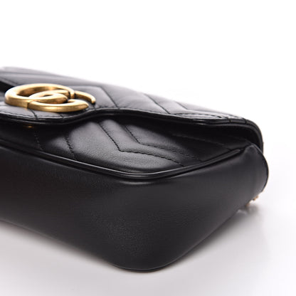 Gucci Calfskin Matelasse Super Mini GG Marmont Shoulder Bag Black 9 of 12