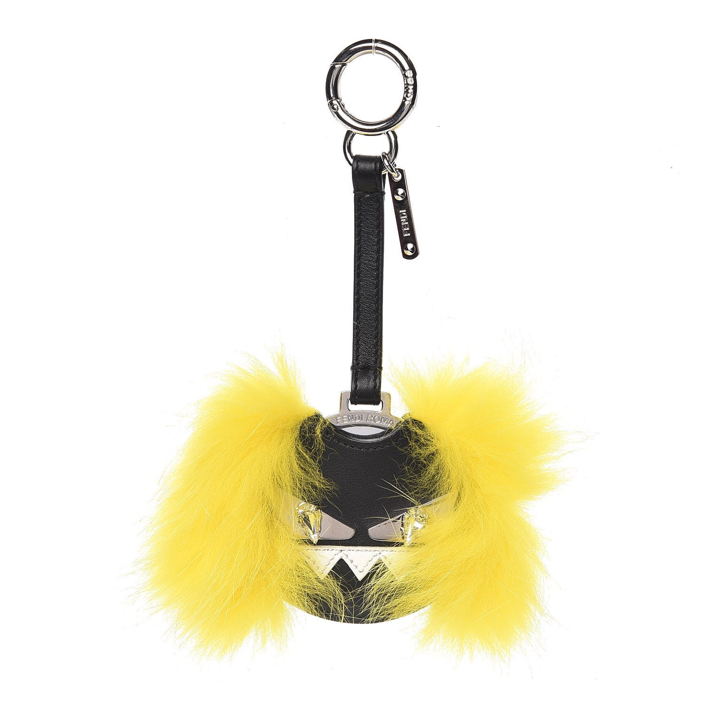 Fox Mink Fur Mirror Monster Bag Bug Charm Black Yellow