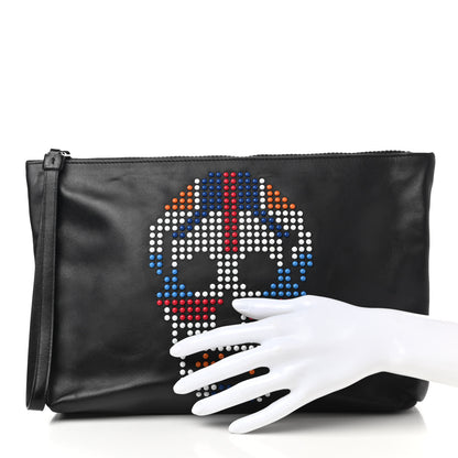 Alexander McQueen Calfskin Studded Unio Jack Skull Zipped Pouch Black 2 of 7