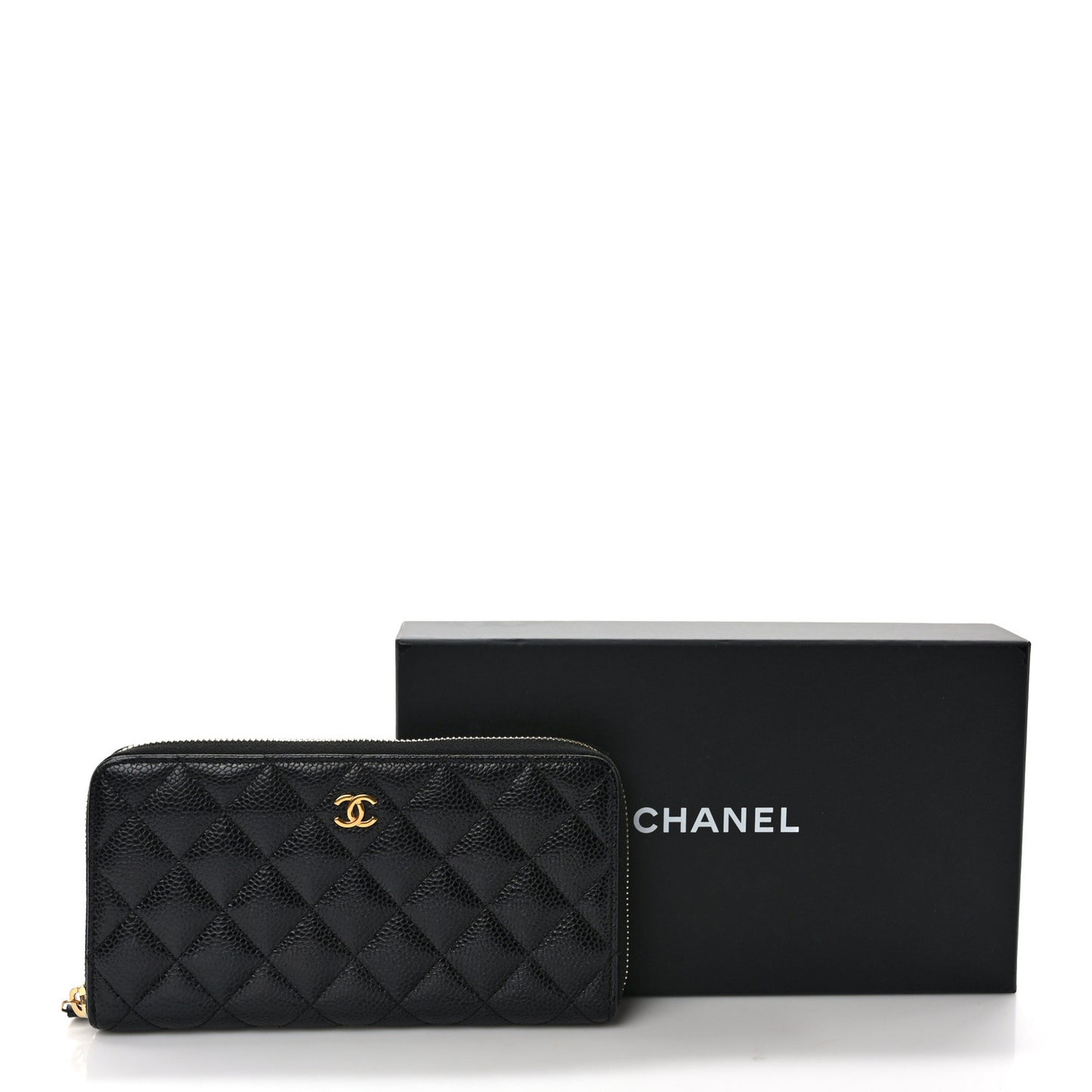 Caviar Quilted Large Gusset Zip Around Wallet Black