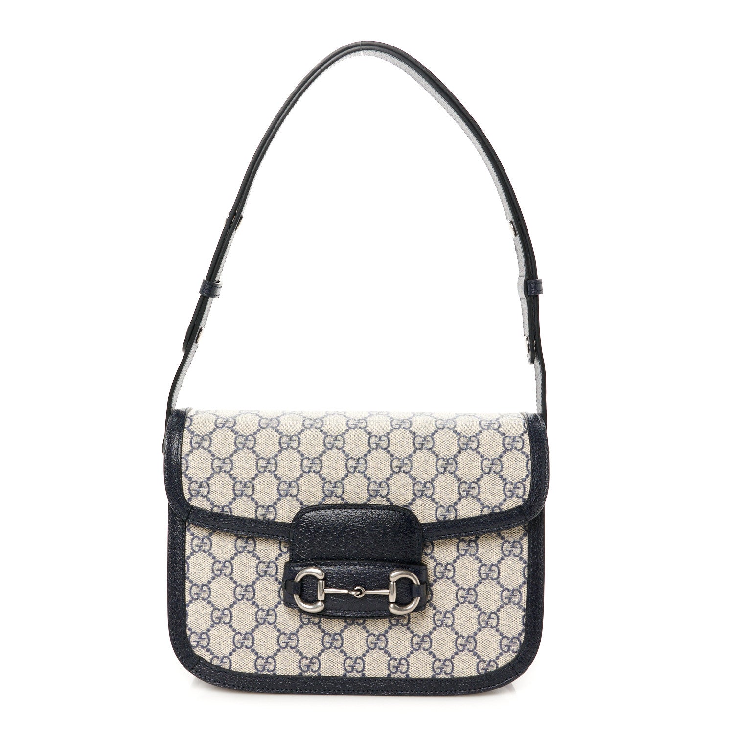 Gucci GG Supreme Monogram Azalea Calfskin Horsebit 1955 Shoulder Bag Beige Blue 1 of 11