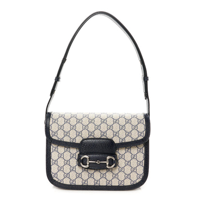 Gucci GG Supreme Monogram Azalea Calfskin Horsebit 1955 Shoulder Bag Beige Blue 1 of 11