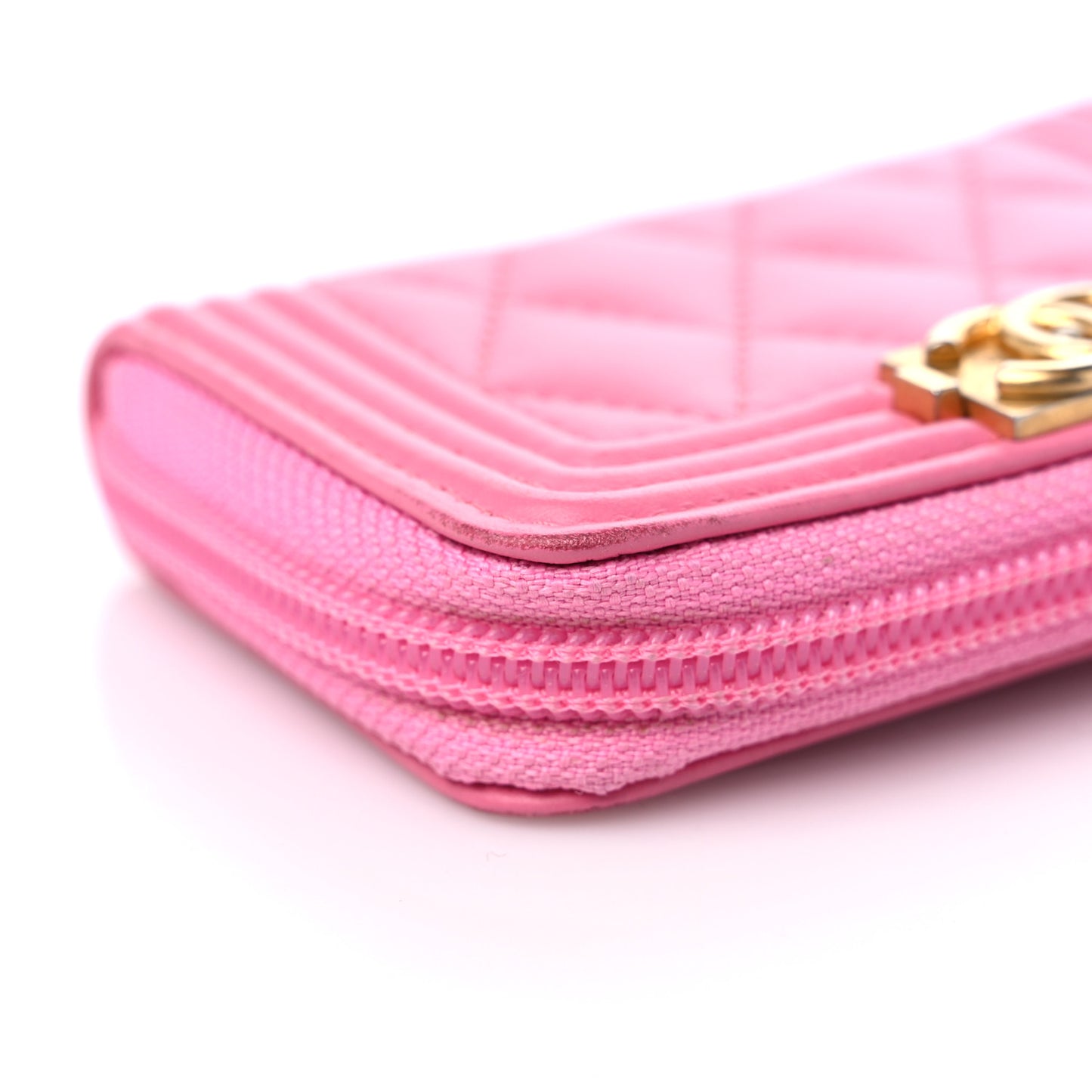 Calfskin Quilted Boy Zip Around Coin Purse Wallet Pink