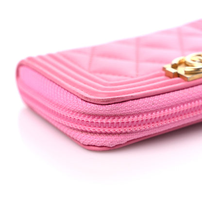Chanel Calfskin Quilted Boy Zip Around Coin Purse Wallet Pink 9 of 12