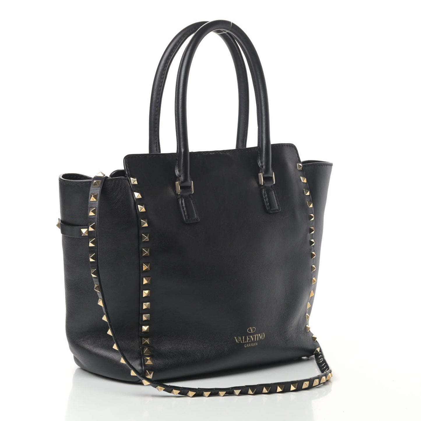 Vitello Rockstud Double Handle Tote Black