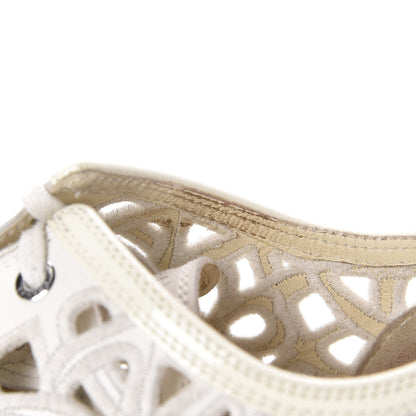 Chanel Patent Grained Goatskin Hollow Out Flower Sneakers 39 White 10 of 11