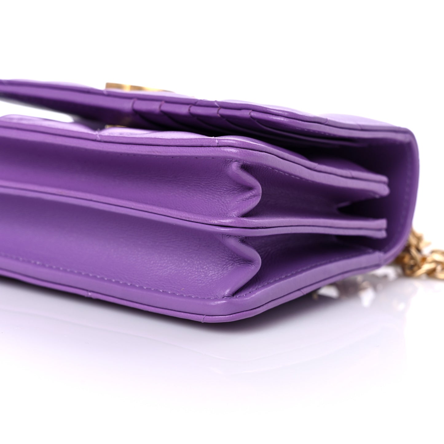 Lambskin Enamel Quilted Pending CC Clutch With Chain Purple
