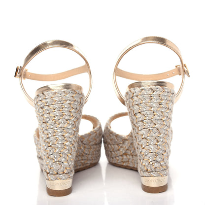 Jimmy Choo Metallic Raffia 120 Wedge Sandals 36 Gold 7 of 10