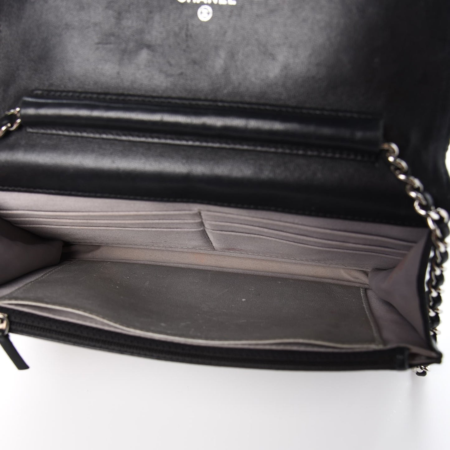 Lambskin Camellia Embossed Wallet On Chain WOC Black