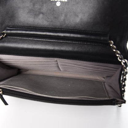 Chanel Lambskin Camellia Embossed Wallet On Chain WOC Black 5 of 11