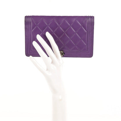 Chanel Lambskin Quilted Boy Yen Wallet Purple 3 of 10