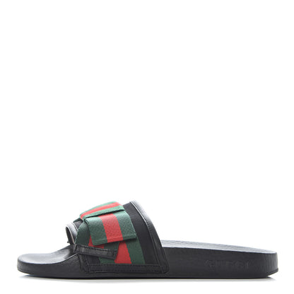 Gucci Satin Web Bow Slide Sandals 38 Black 1 of 10
