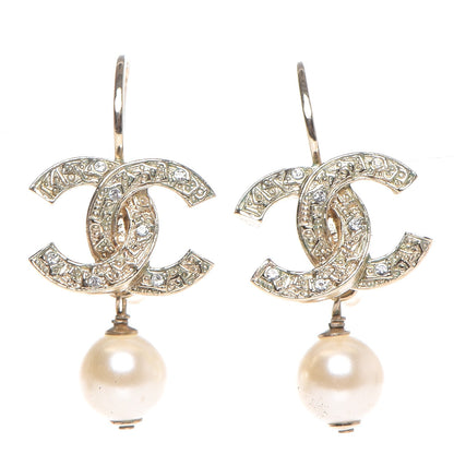 Chanel Crystal Pearl CC Drop Earrings Light Gold 1 of 7