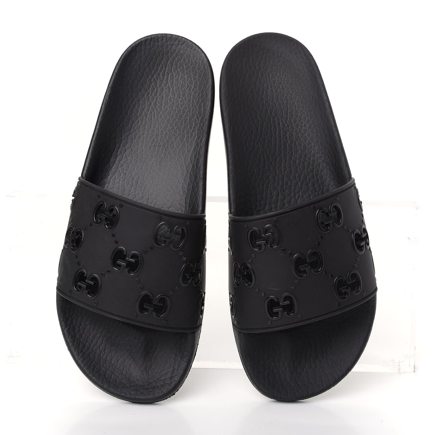 Rubber GG Monogram Perforated Womens Slide Sandals 39 Black