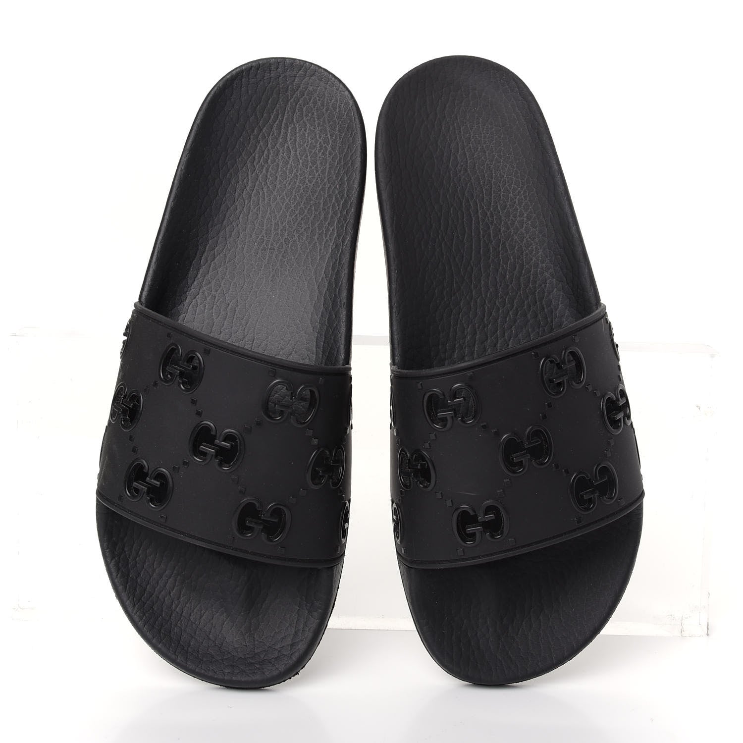 Gucci Rubber GG Monogram Perforated Womens Slide Sandals 39 Black 5 of 10