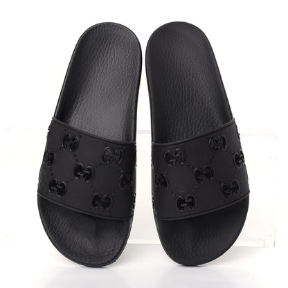 Gucci Rubber GG Monogram Perforated Womens Slide Sandals 39 Black 5 of 10