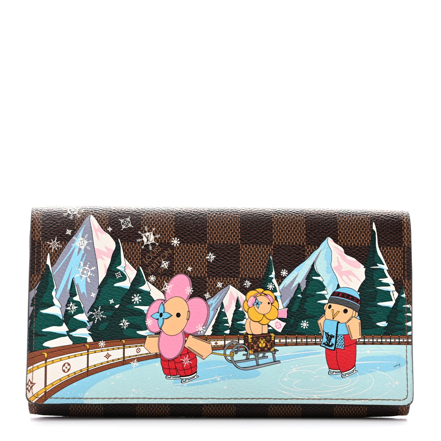 Damier Ebene 2023 Christmas Animation Ice Skating Sarah Wallet Pink