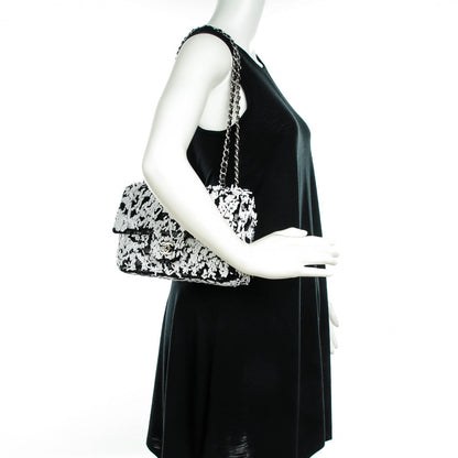 Chanel Sequin Embroidered Medium Flap Black White 2 of 8