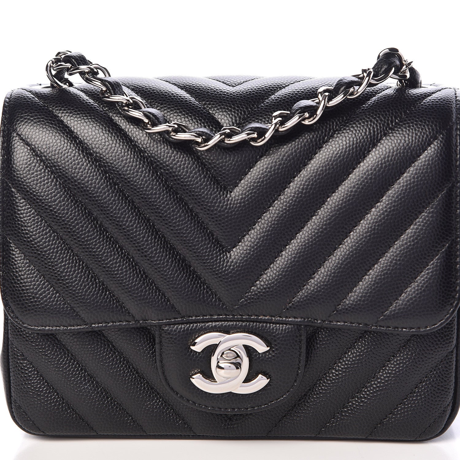 Chanel Caviar Chevron Quilted Mini Square Flap Black 10 of 11