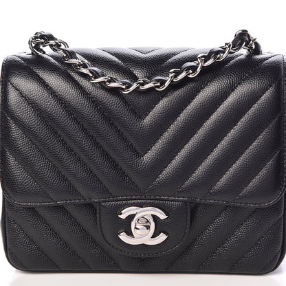 Chanel Caviar Chevron Quilted Mini Square Flap Black 10 of 11